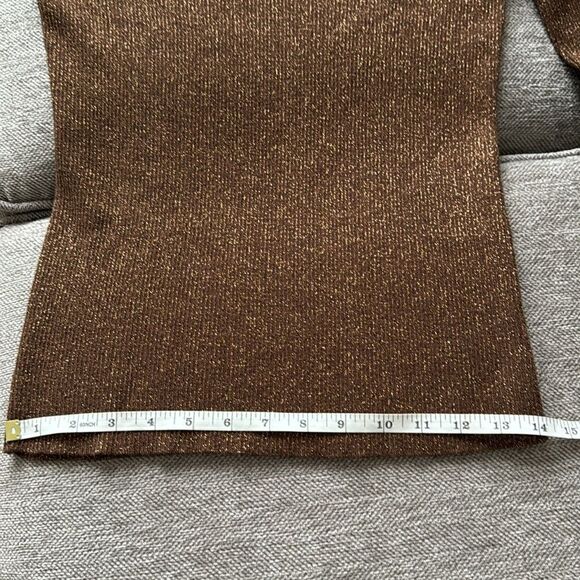 I.N.C International Concepts Brown Bronze Metallic Keyhole Blouse Top Size L - Picture 8 of 9